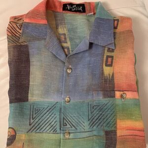 VTG Alan Stuart Psychedelic Print Short Sleeve Pocket Shirt Size L